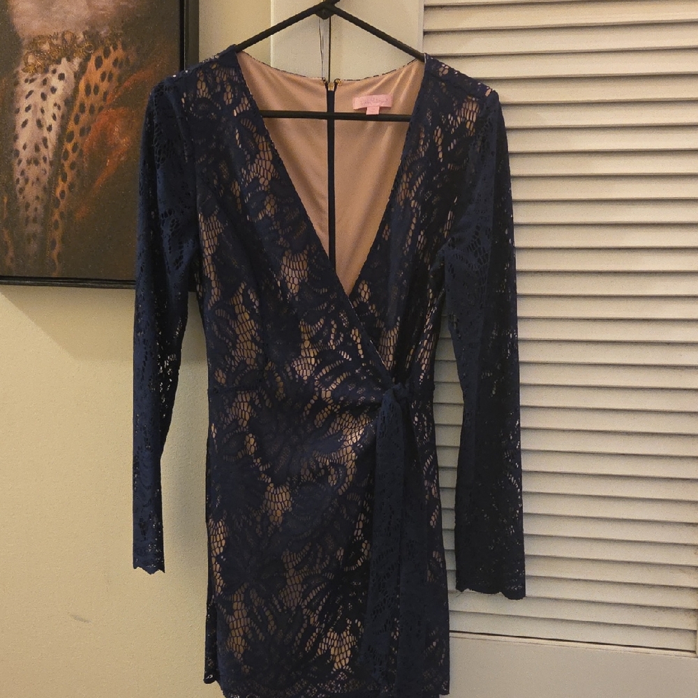 EUC M Vintage Lilly Pulitzer Navy Lace Wrap Romper